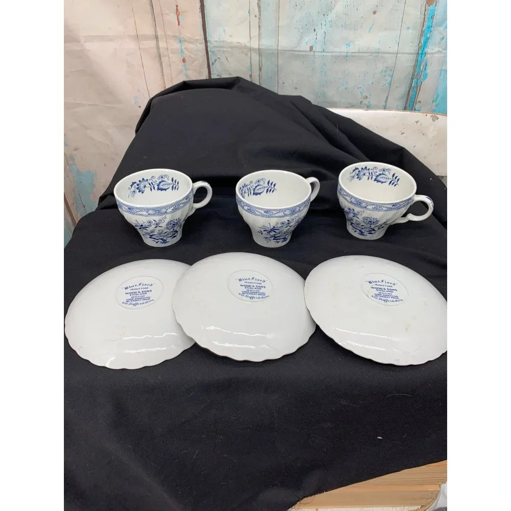 3 Wood & Sons England , ironStone Old Staffordshire Cup and Saucers - Picture 8 of 8